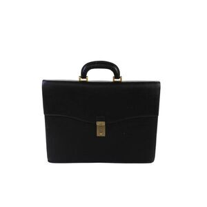 Dunhill Mens Leather Gold Tone Push Lock Briefcase Black